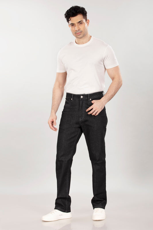 Carbon Black Stretch Denim - Straight Fit Jeans Sale