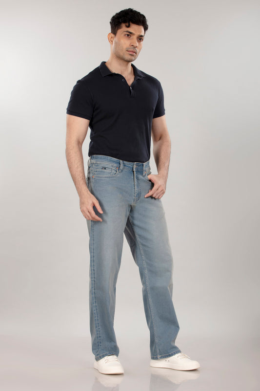 Tinted Glacier Blue Stretch Denim - Relaxed Fit Jeans