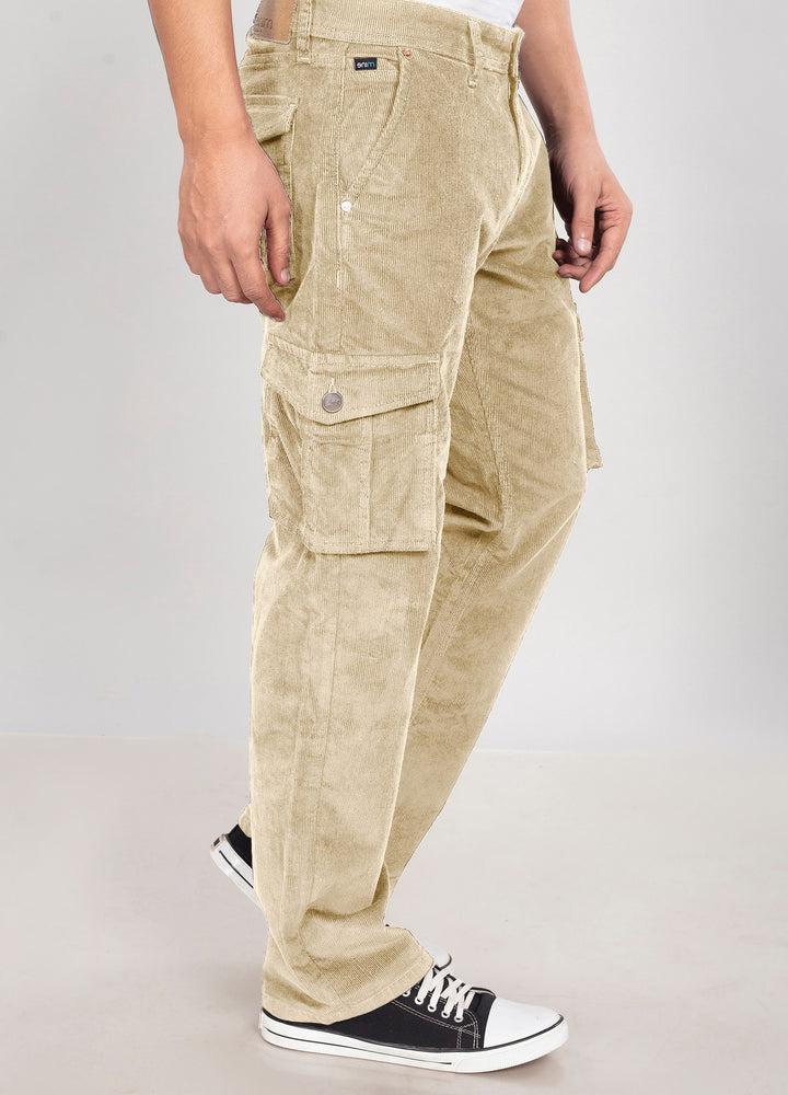 Custom made Cream Classic Straight Fit Corduroy Cargo for Men