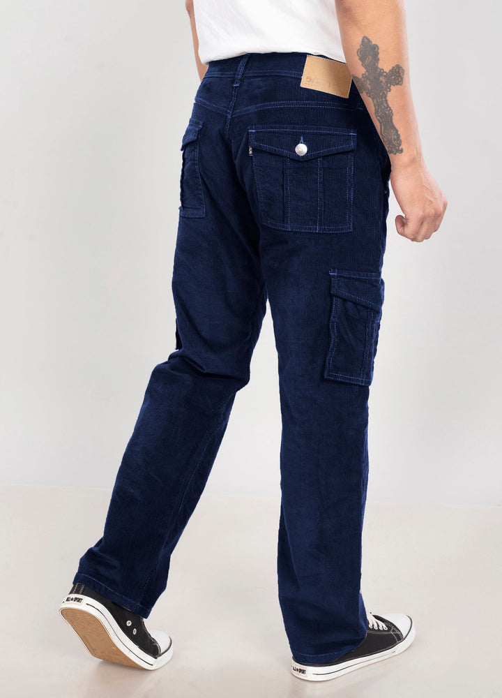 Custom made Navy Blue Classic Straight Fit Corduroy Cargo for Men