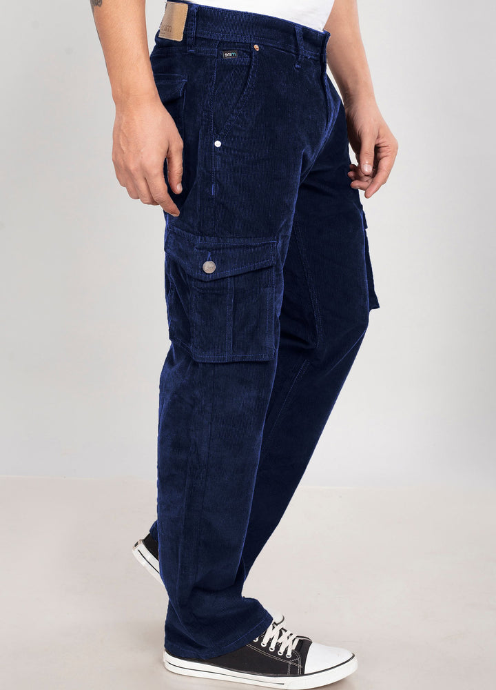 Custom made Navy Blue Classic Straight Fit Corduroy Cargo for Men