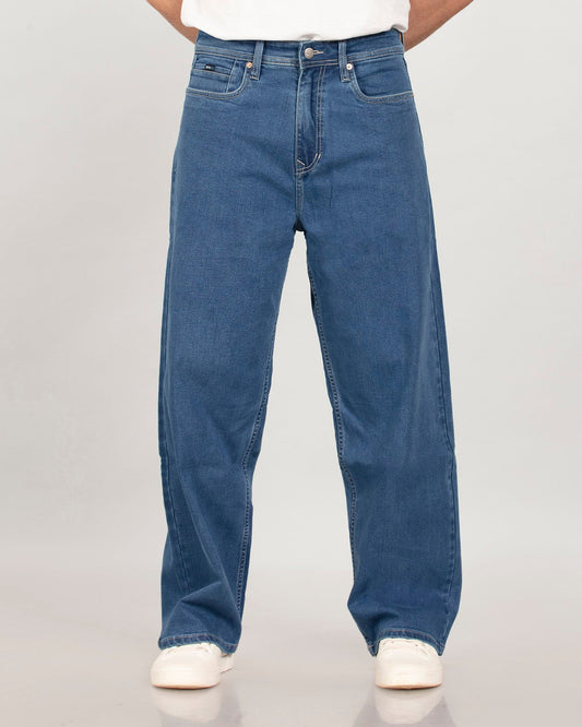 Mid Blue Non-Stretch Denim - Baggy Fit Jeans