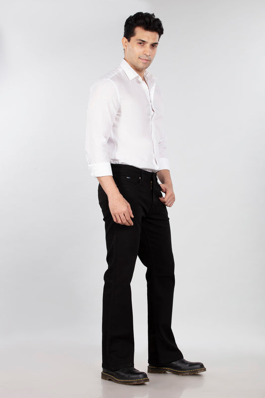 Pure Black Stretch Denim - Bootcut Fit Jeans Sale