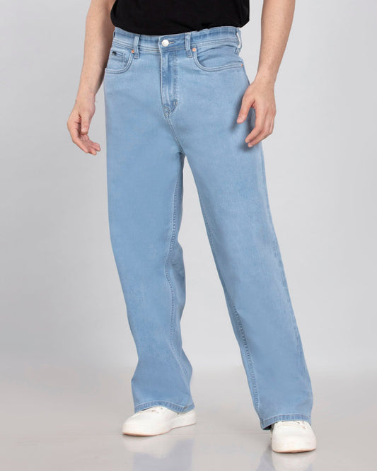 Glacier Blue Stretch Denim - Baggy Fit Jeans