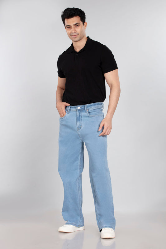 Glacier Blue Stretch Denim - Baggy Fit Jeans