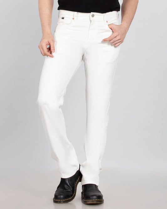 Pure White Stretch Denim - Straight Fit Jeans Sale