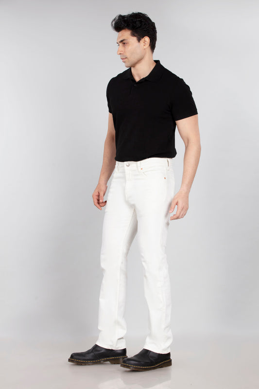 Pure White Stretch Denim - Straight Fit Jeans Sale