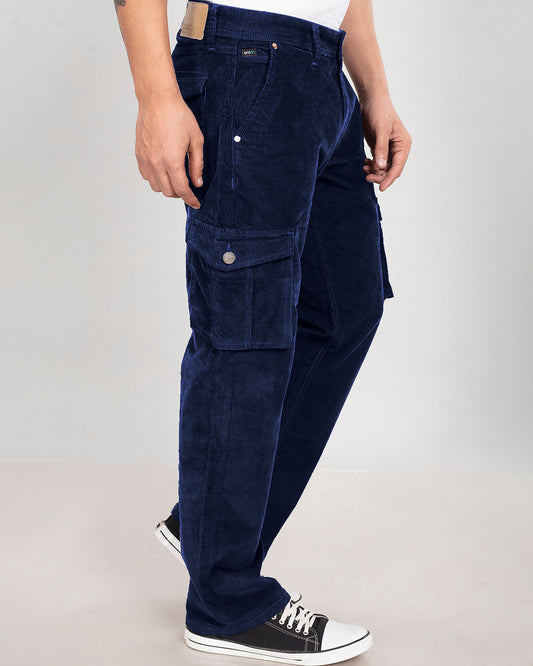 Custom made Navy Blue Classic Straight Fit Corduroy Cargo for Men