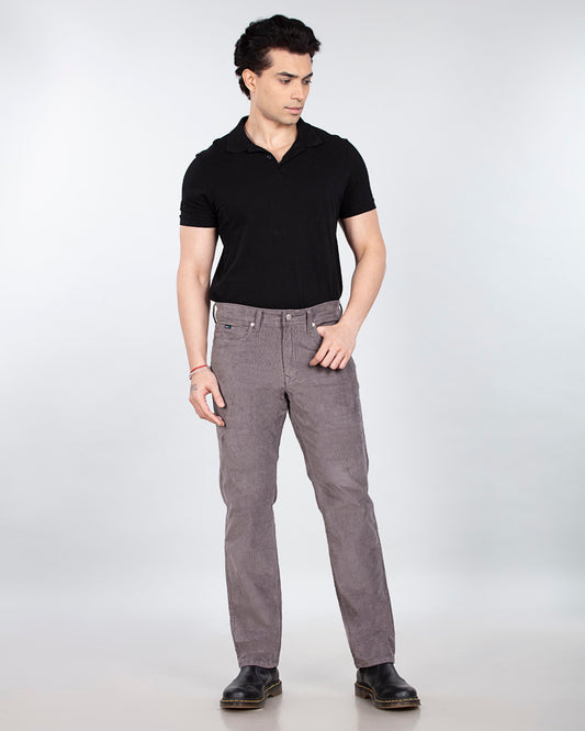 Dark Grey Stretch Corduroy - Straight Fit Jeans Sale