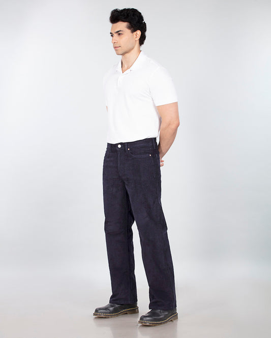 Navy Blue Stretch Corduroy - Relaxed Fit Jeans