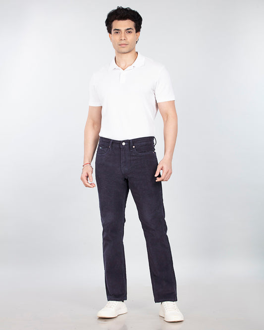 Navy Blue Stretch Corduroy - Straight Fit Jeans
