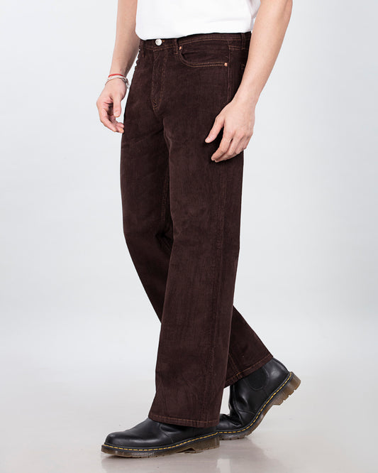 Coffee Brown Stretch Corduroy - Relaxed Fit Jeans