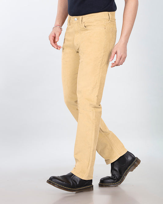 Cream Stretch Corduroy - Straight Fit Jeans Sale