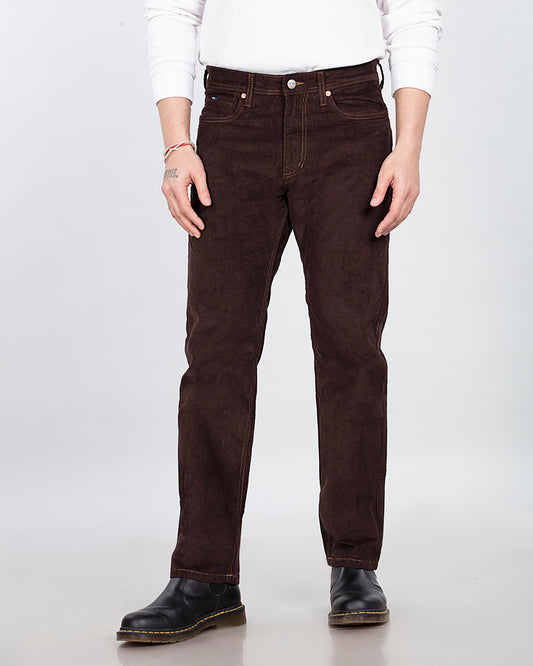 Coffee Brown Stretch Corduroy - Straight Fit Jeans