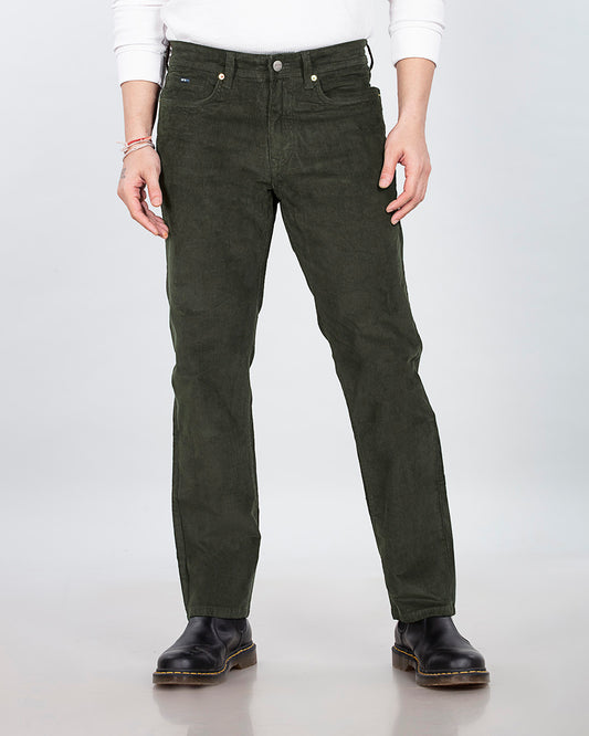 Olive Green Stretch Corduroy - Straight Fit Jeans