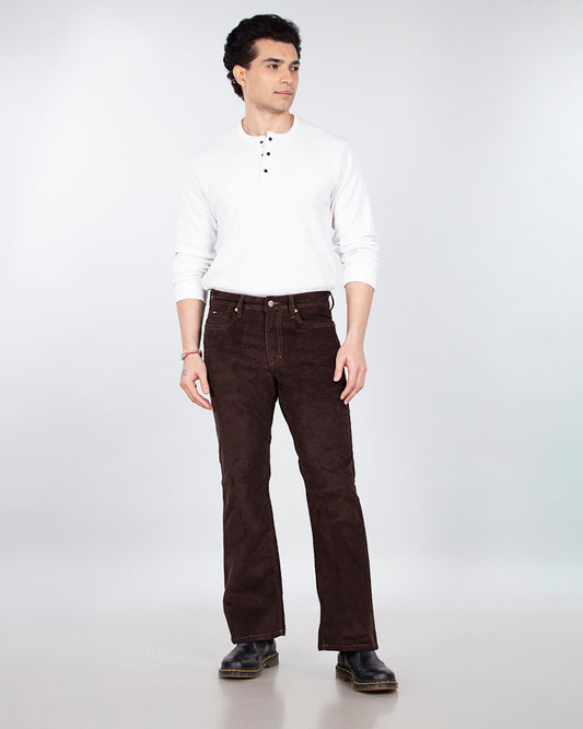 Coffee Brown Stretch Corduroy - Bootcut Jeans
