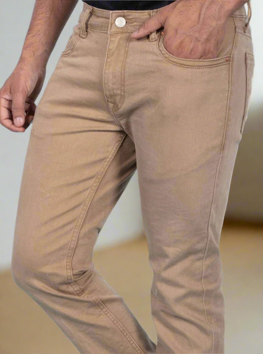 Shop Custom Made British Khaki Straight Fit Jeans For Men Enim