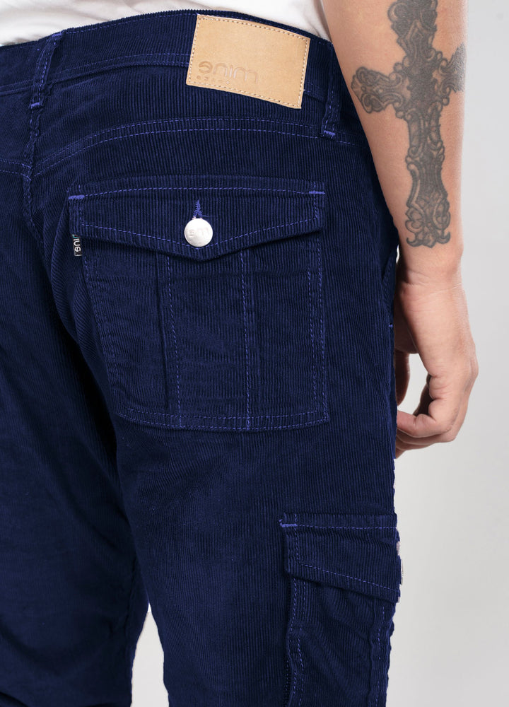 Custom made Navy Blue Classic Straight Fit Corduroy Cargo for Men