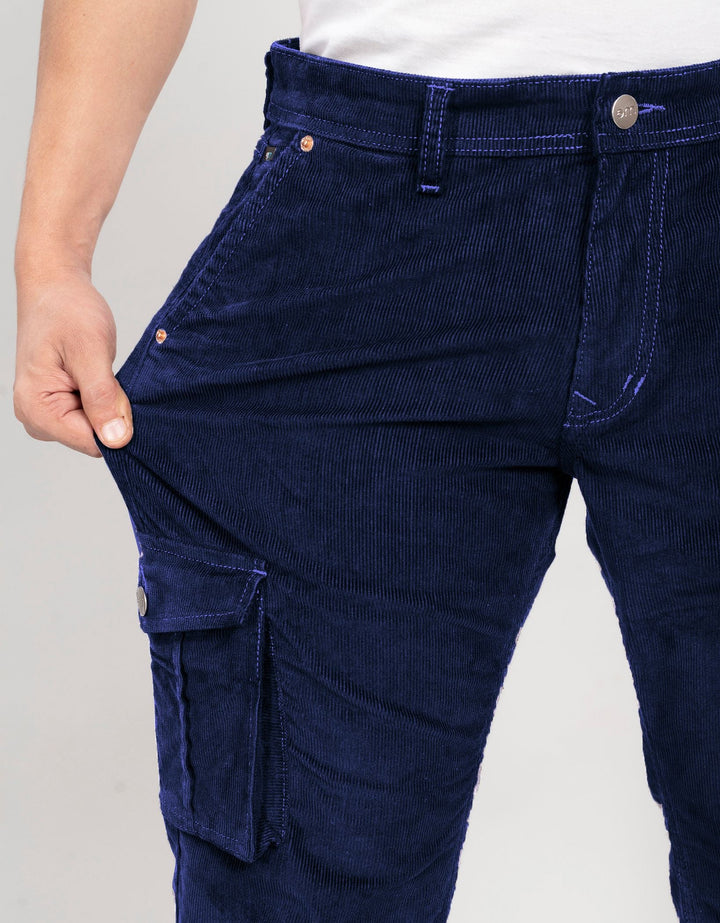 Custom made Navy Blue Classic Straight Fit Corduroy Cargo for Men