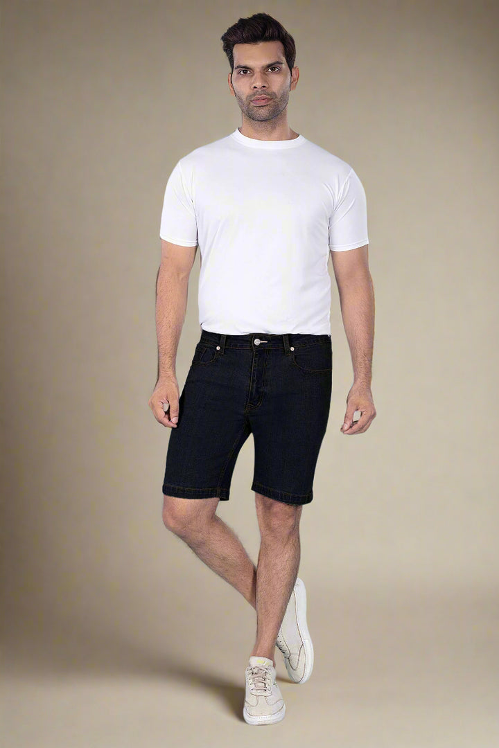 Custom Made Pure Black Mens Denim Shorts 