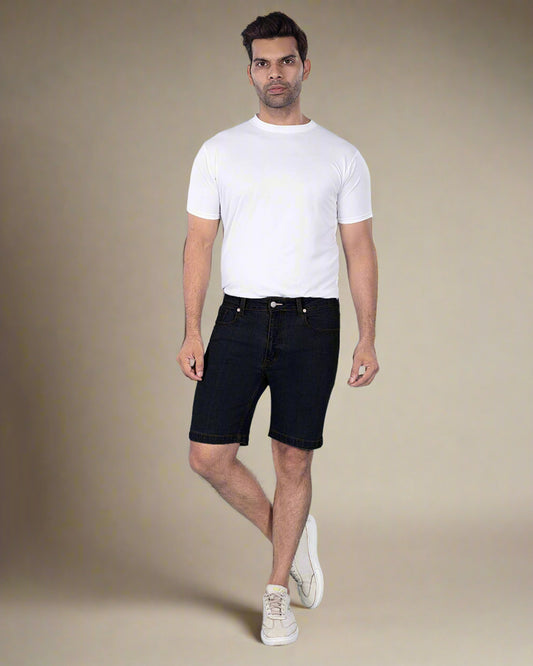 Custom Made Pure Black Mens Denim Shorts 