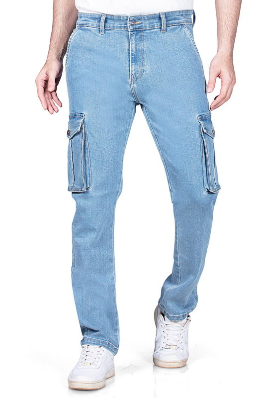 Custom Made Glacier Blue Straight Fit Cargo Denim Jeans