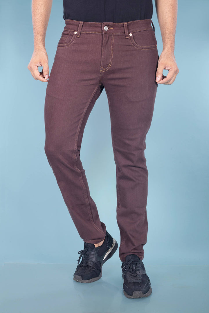 Custom Made Wine Brown Straight Fit Jeans for Men