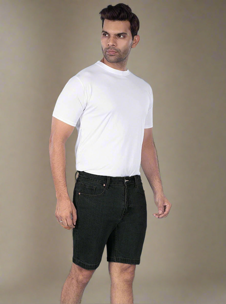 Custom Made Carbon Black Denim Shorts for men