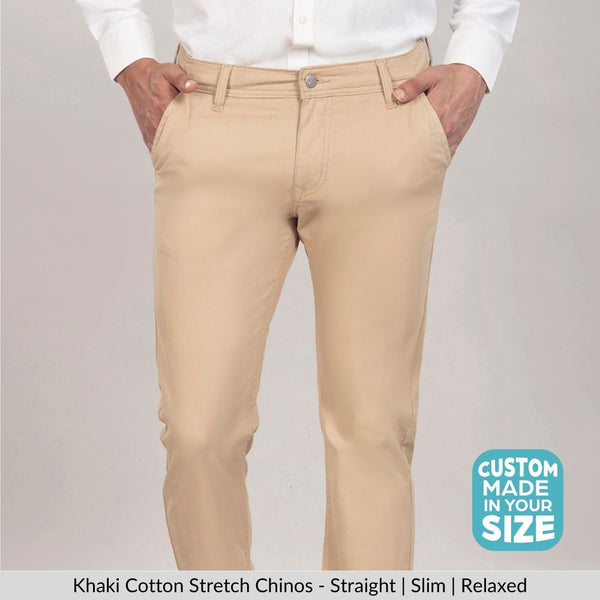 Custom made Khaki Cotton Stretch Chinos for Men