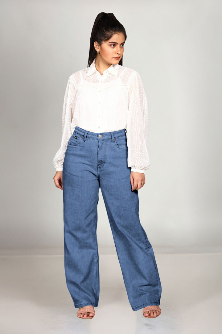 Custom Made Mid Blue Women's Wide Leg Jeans