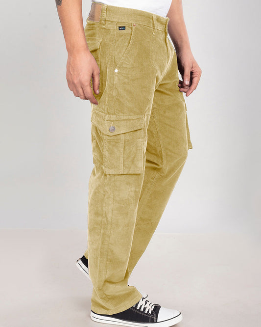 Custom made Beige Classic Straight Fit Corduroy Cargo for Men