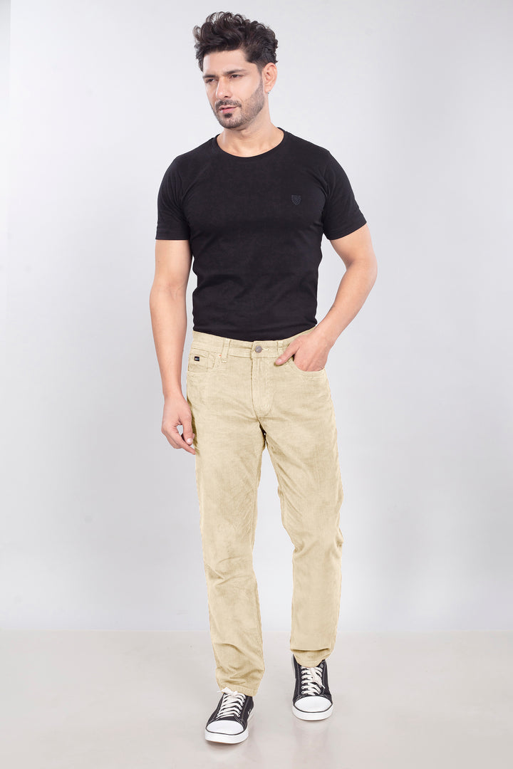 Custom-Made Cream Corduroy Pants for Men