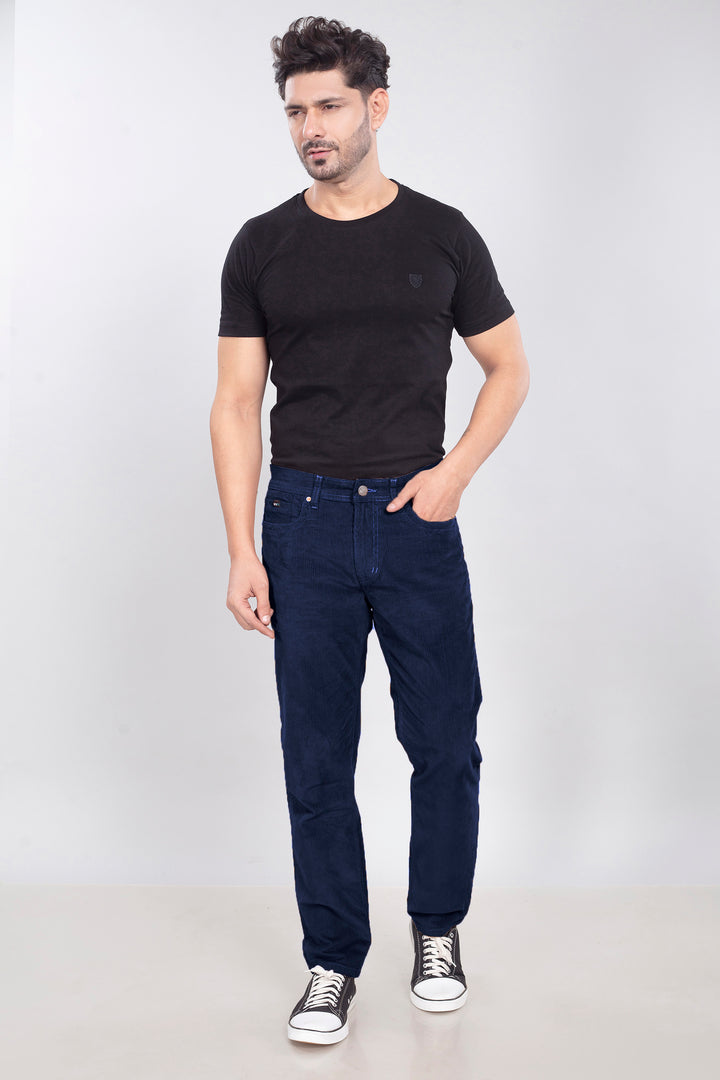 Custom-Made Navy Blue Corduroy Pants for Men