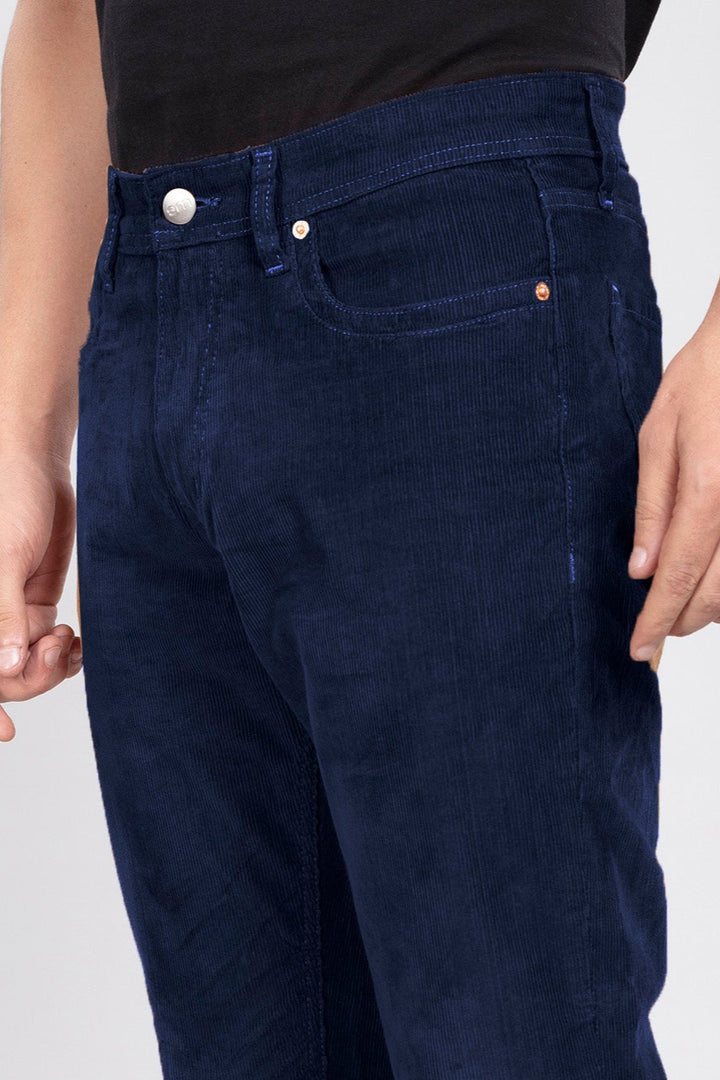 Custom-Made Navy Blue Corduroy Pants for Men