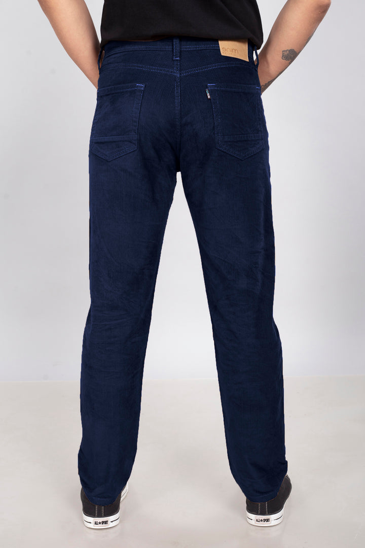 Custom-Made Navy Blue Corduroy Pants for Men