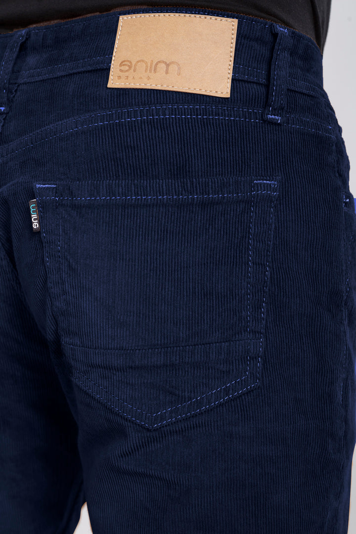 Custom-Made Navy Blue Corduroy Pants for Men