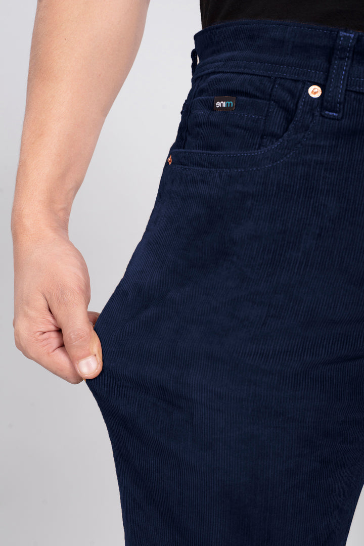 Custom-Made Navy Blue Corduroy Pants for Men