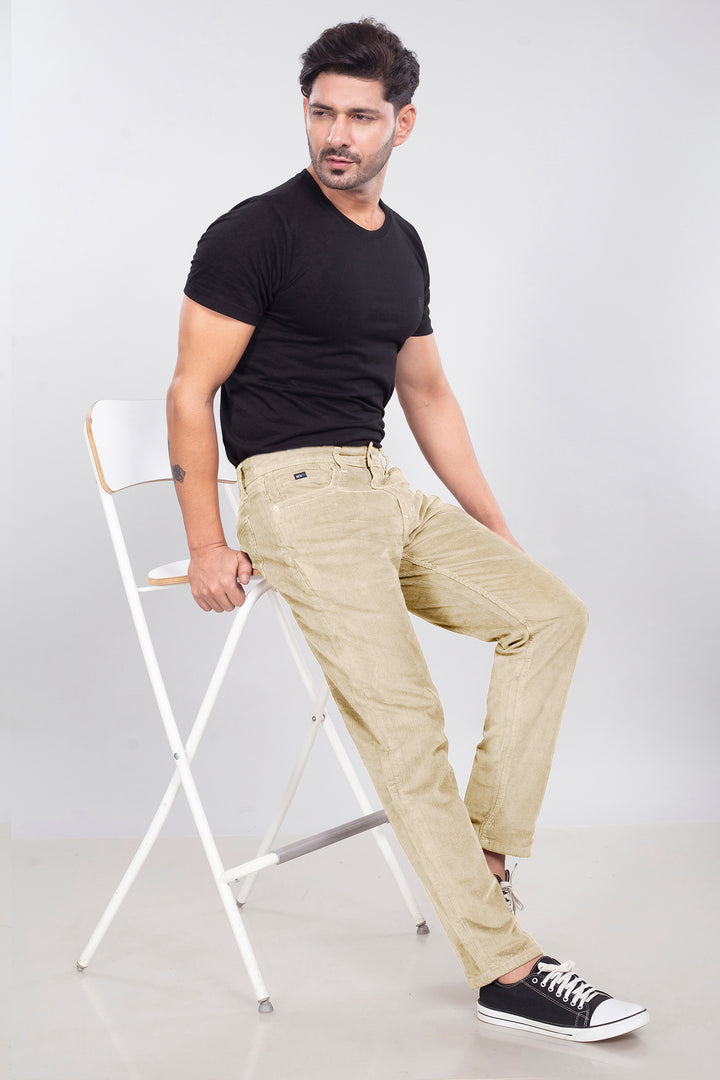 Custom-Made Cream Corduroy Pants for Men