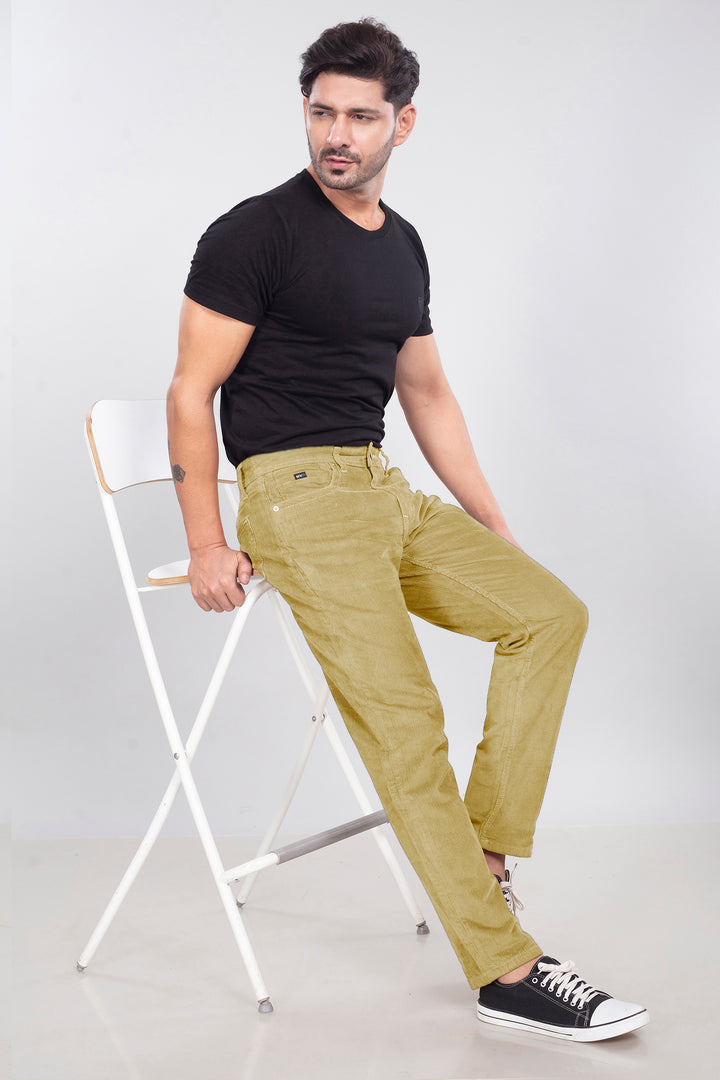 Custom made Beige Stretch Corduroy Jeans for Men