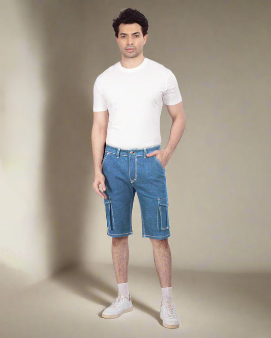 Custom Made Mid Blue Mens Cargo Shorts