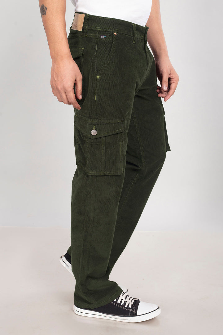 Custom made Olive Green Classic Straight Fit Corduroy Cargo for Men