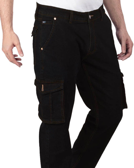 Pure Black Stretch Denim - Straight Fit Classic Cargo Sale