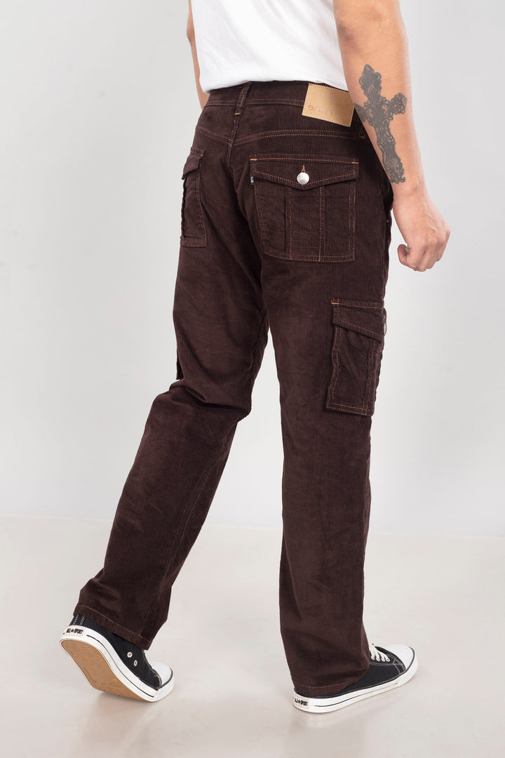 Custom made Coffee Brown Classic Straight Fit Corduroy Cargo for Men
