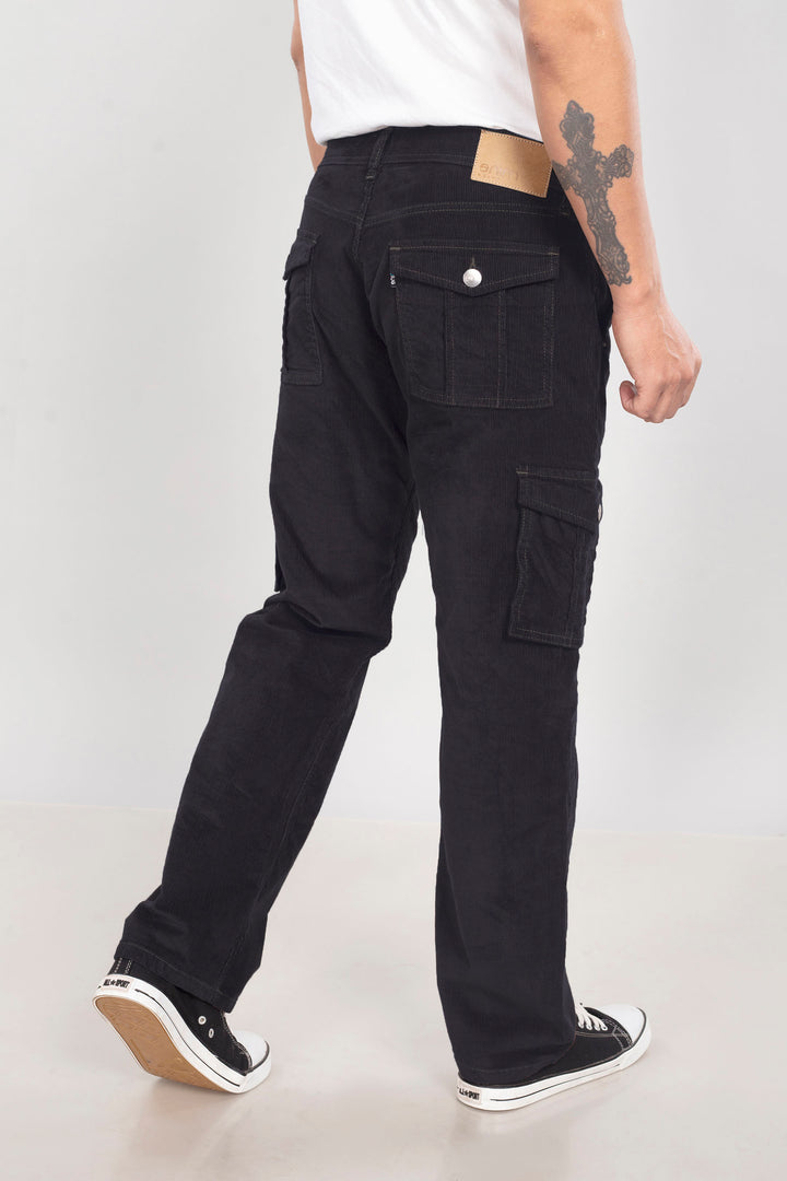 Custom made Pure Black Classic Straight Fit Corduroy Cargo for Men