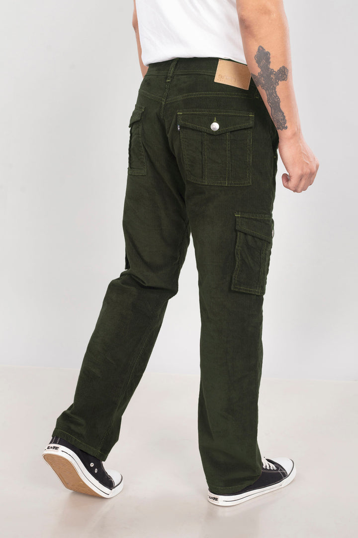 Custom made Olive Green Classic Straight Fit Corduroy Cargo for Men