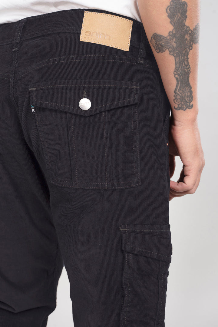 Custom made Pure Black Classic Straight Fit Corduroy Cargo for Men