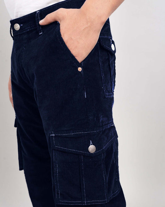 Navy Blue Stretch Corduroy - Straight Fit Classic Cargo Sale