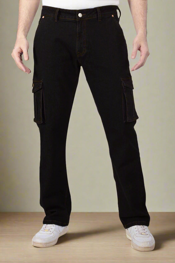 Custom Made Pure Black Men's Straight Fit Cargo