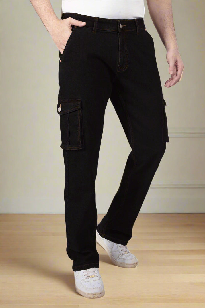 Custom Made Pure Black Men's Straight Fit Cargo