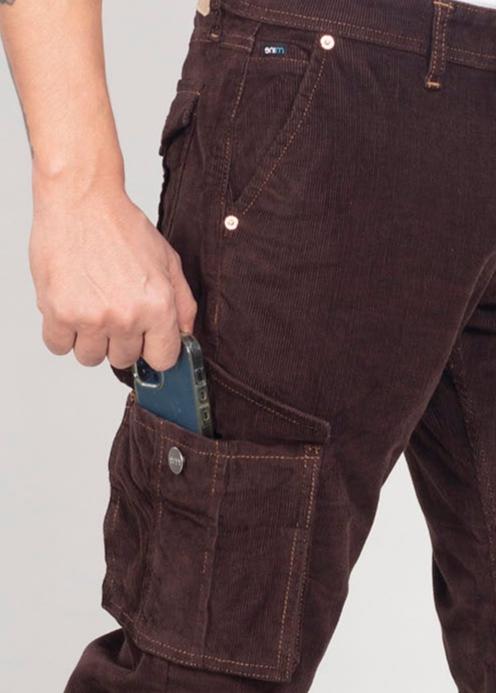 Custom made Coffee Brown Classic Straight Fit Corduroy Cargo for Men